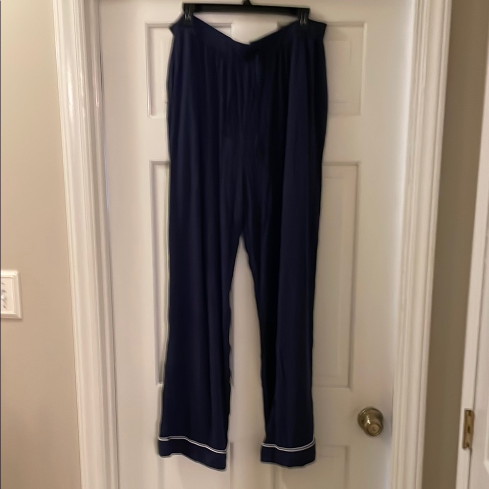 Blue Pajama Pants with White Piping Trim